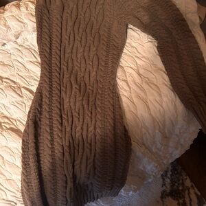Brown Cowl Neck Sweater with Thick Knit Texture